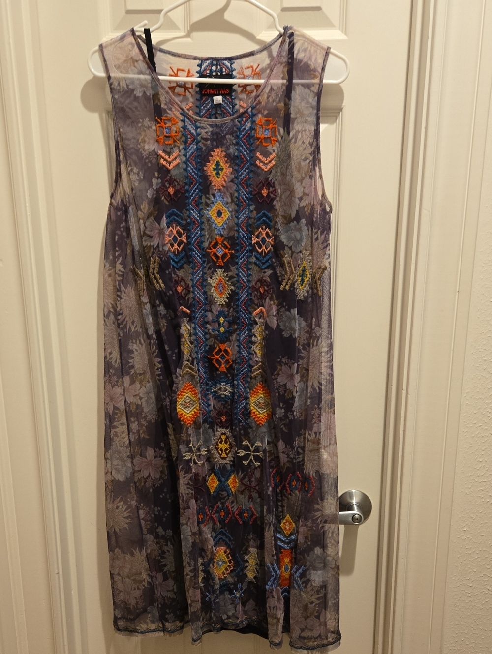 Johnny Was Embroidered Sleeveless Floral Sheer Dress - Purple